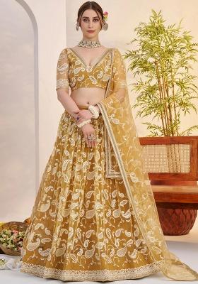 Yellow Embroidery Net Lehenga Set
