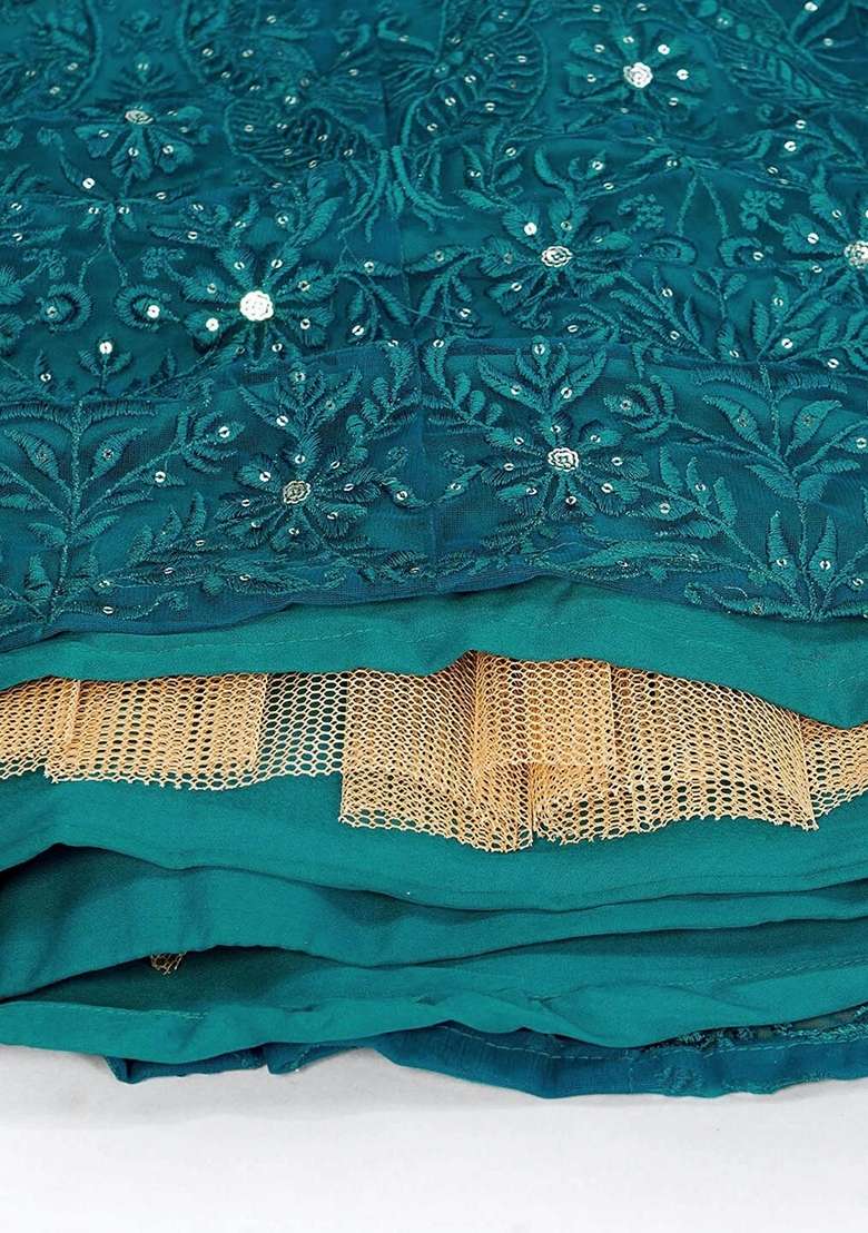 Green Embroidery Net Lehenga Set for Diwali and Festive Wear - Indya