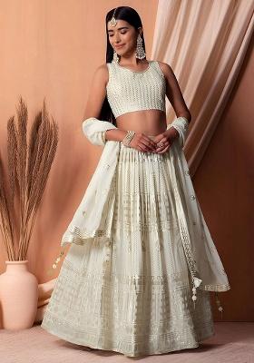 White Embroidery Georgette Lehenga Set