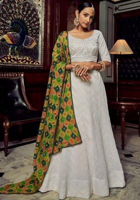 White Embroidery Georgette Lehenga Set