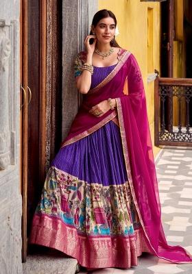 Purple Printed Silk Blend Lehenga Set
