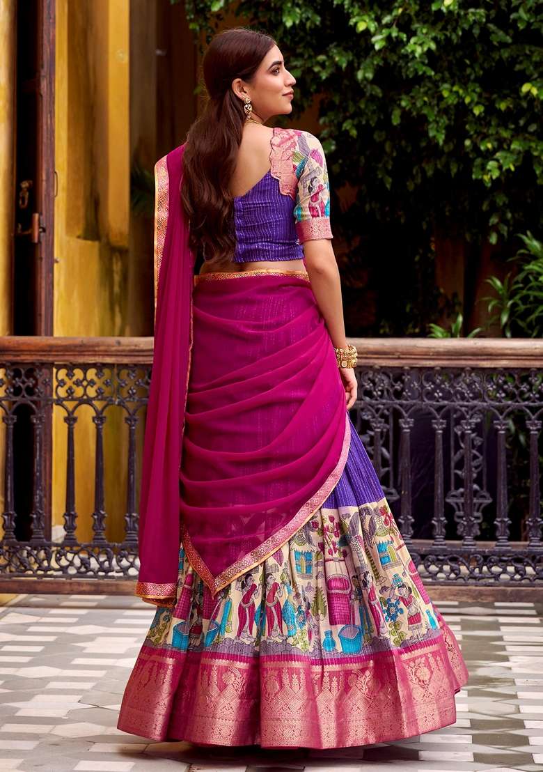 Purple Printed Silk Blend Lehenga Set for Diwali and Festive Wear - Indya