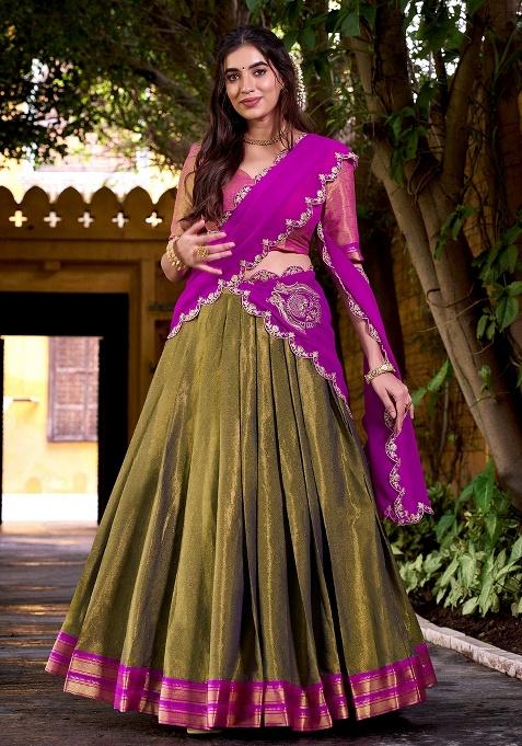 Green Embroidery Silk Blend Chaniya Choli Set For Navratri And Garba