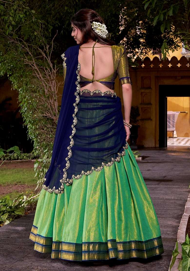Green Embroidery Silk Blend Chaniya Choli Set For Navratri And Garba for Diwali and Festive Wear - Indya