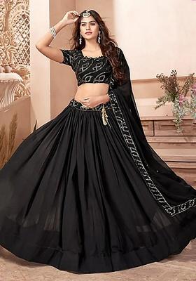 Black Embroidery Georgette Lehenga Set