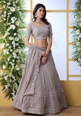 Lavender Embroidery Georgette Lehenga Set