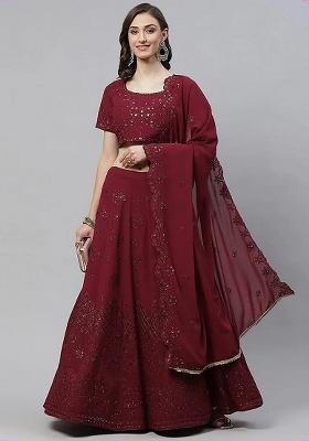 Pink Embroidery Georgette Lehenga Set