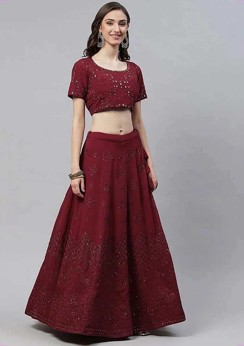 Pink Georgette Lehenga Set with Embroidery for Diwali | Wedding & Festive Wear - Indya
