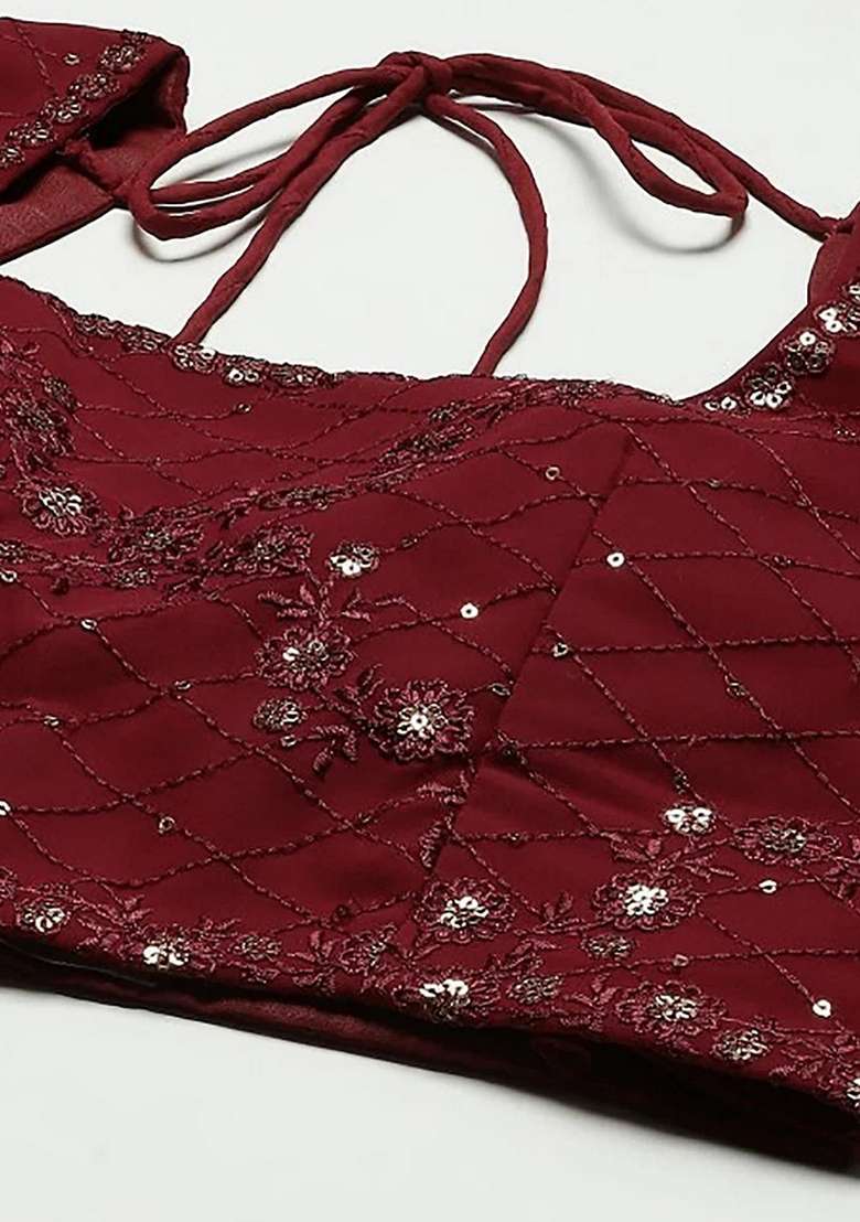 Pink Georgette Lehenga Set with Embroidery for Diwali | Wedding & Festive Wear - Indya
