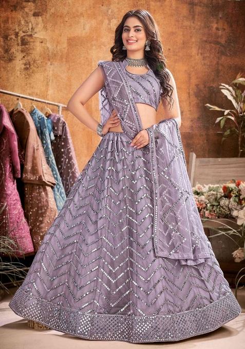 Lavender Sequins Net Lehenga Set