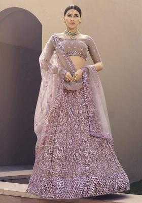 Lavender Embroidery Net Lehenga Set