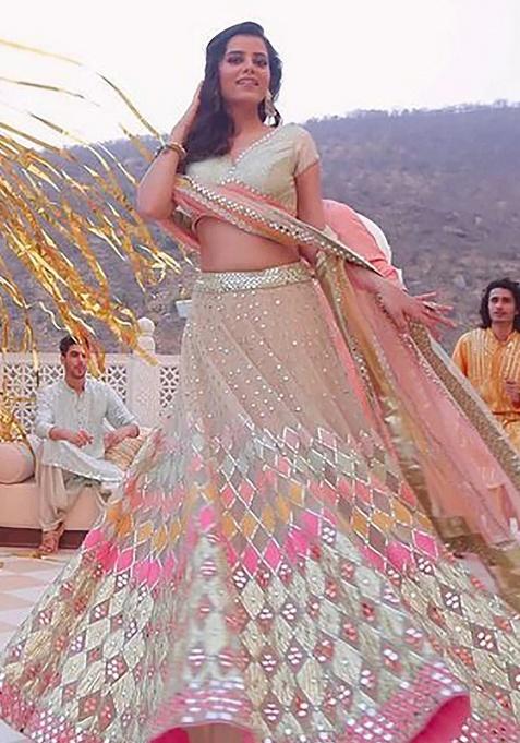 Beige Sequins Net Lehenga Set