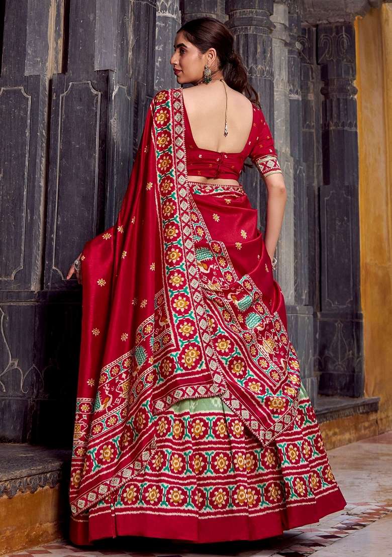 Green Silk Blend Lehenga Set with Printed for Diwali | Wedding & Festive Wear - Indya