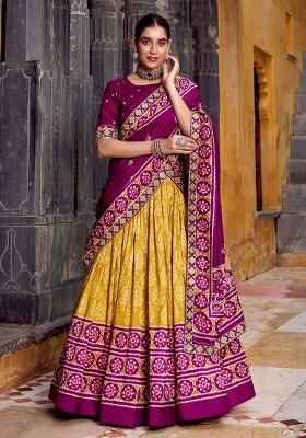 Yellow Sequins Silk Lehenga Set