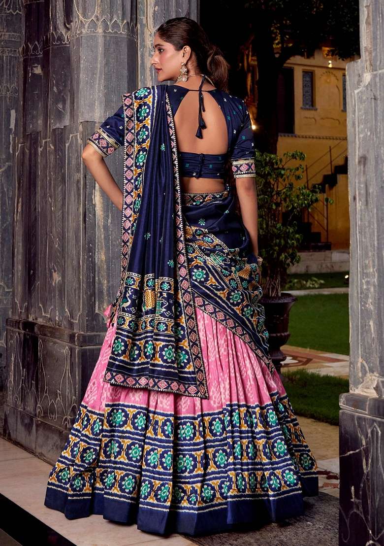 Pink Printed Silk Blend Lehenga Set for Diwali and Festive Wear - Indya