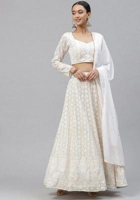White Embroidery Georgette Lehenga Set