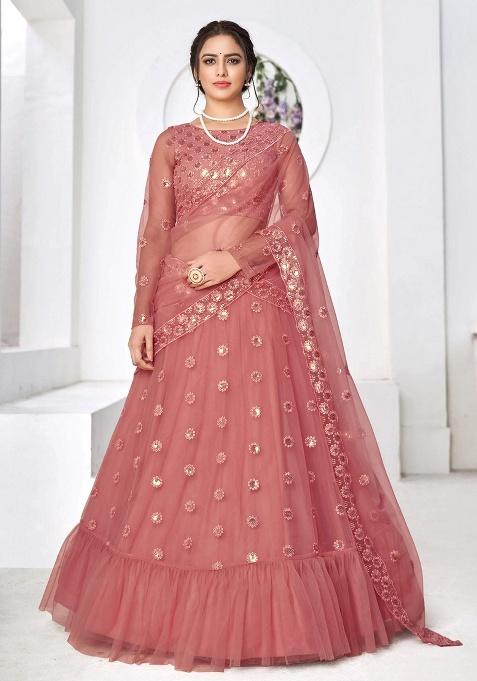 Pink Sequins Net Lehenga Set — view on Indya