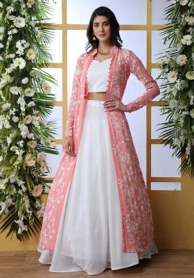 White Embroidery Georgette Lehenga Set
