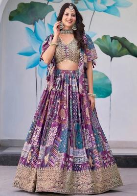 Purple Embroidery Chinon Lehenga Set
