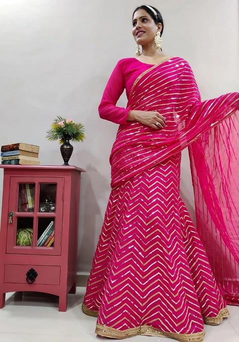 Pink Sequins Georgette Lehenga Set — view on Indya