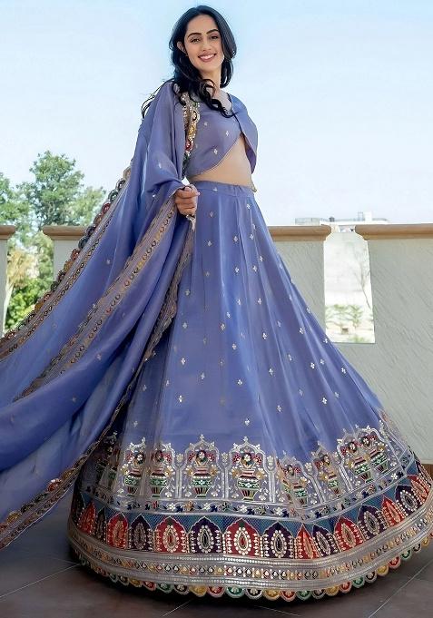 Lavender Embroidery Silk Lehenga Set