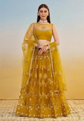 Yellow Embroidery Net Lehenga Set