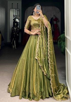 Green Embroidery Organza Lehenga Set