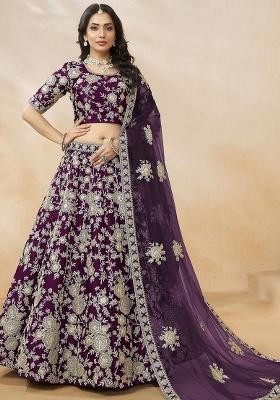Purple Embroidery Silk Lehenga Set