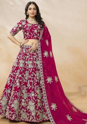 Pink Embroidery Silk Lehenga Set