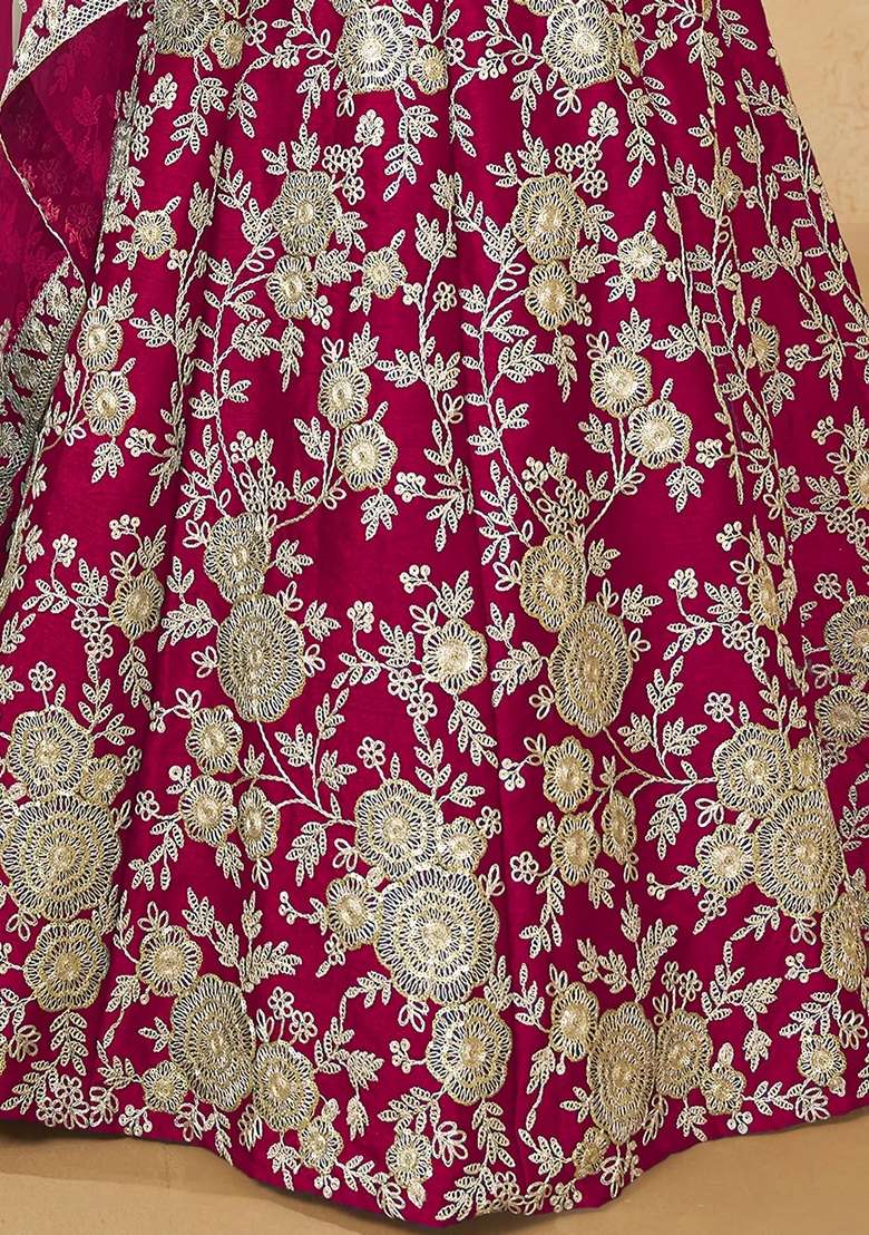 Pink Embroidery Silk Blend Lehenga Set for Diwali and Festive Wear - Indya