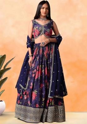 Purple Embroidery Chinon Lehenga Set
