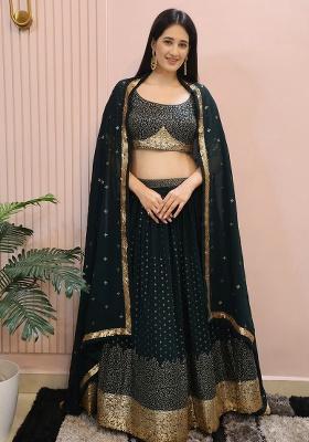 Green Embroidery Georgette Lehenga Set
