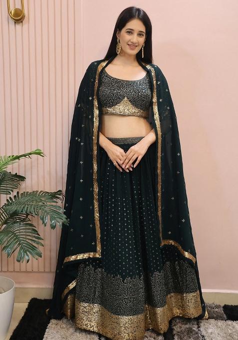 Green Embroidery Georgette Lehenga Set