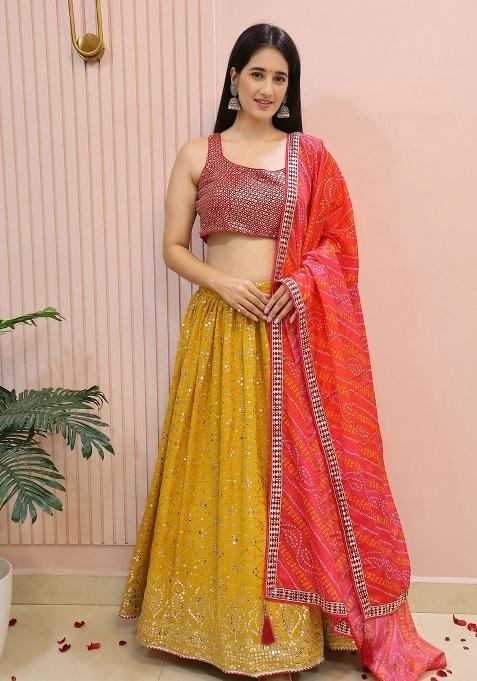 Yellow Embroidery Georgette Lehenga Set