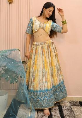 Multicolor Embroidery Chinon Lehenga Set