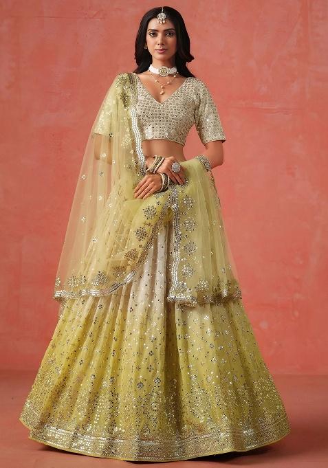 Yellow Sequins Georgette Lehenga Set — view on Indya
