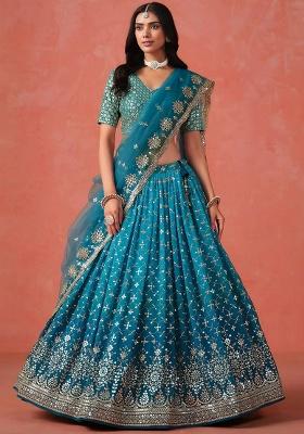 Blue Sequins Georgette Lehenga Set