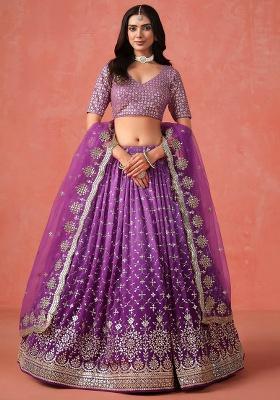 Purple Sequins Georgette Lehenga Set