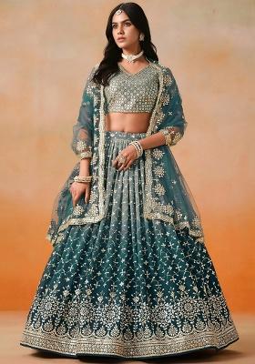 Blue Sequins Georgette Lehenga Set