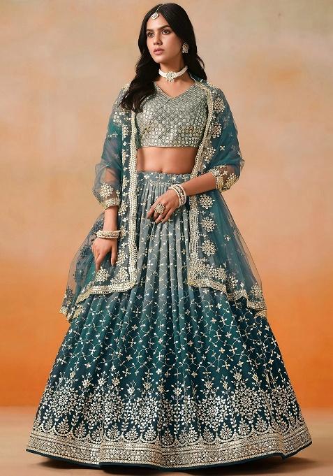 Blue Sequins Georgette Lehenga Set