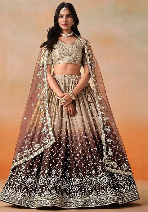 Brown Sequins Georgette Lehenga Set