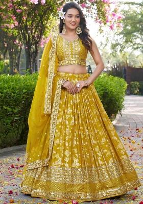 Yellow Embroidery Silk Lehenga Set