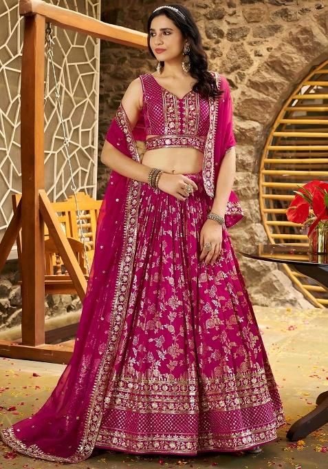 Pink Embroidery Silk Lehenga Set