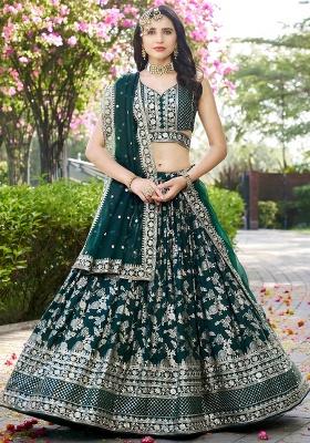 Green Embroidery Silk Lehenga Set