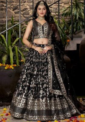 Black Embroidery Silk Lehenga Set