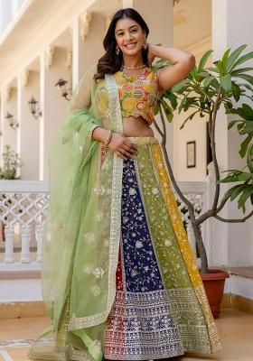 Multicolor Embroidery Georgette Lehenga Set