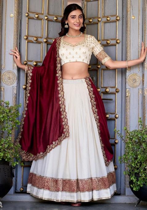 Off White Sequins Silk Lehenga Set — view on Indya