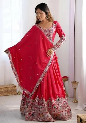 Pink Embroidery Crepe Lehenga Set