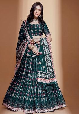 Blue Printed Chinon Lehenga Set