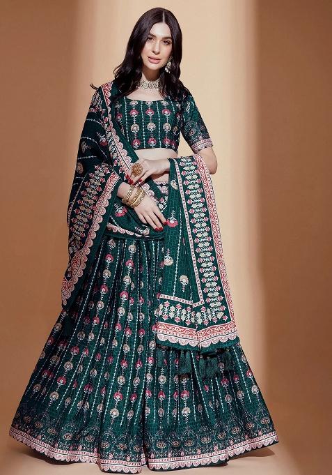 Blue Printed Chinon Lehenga Set — view on Indya